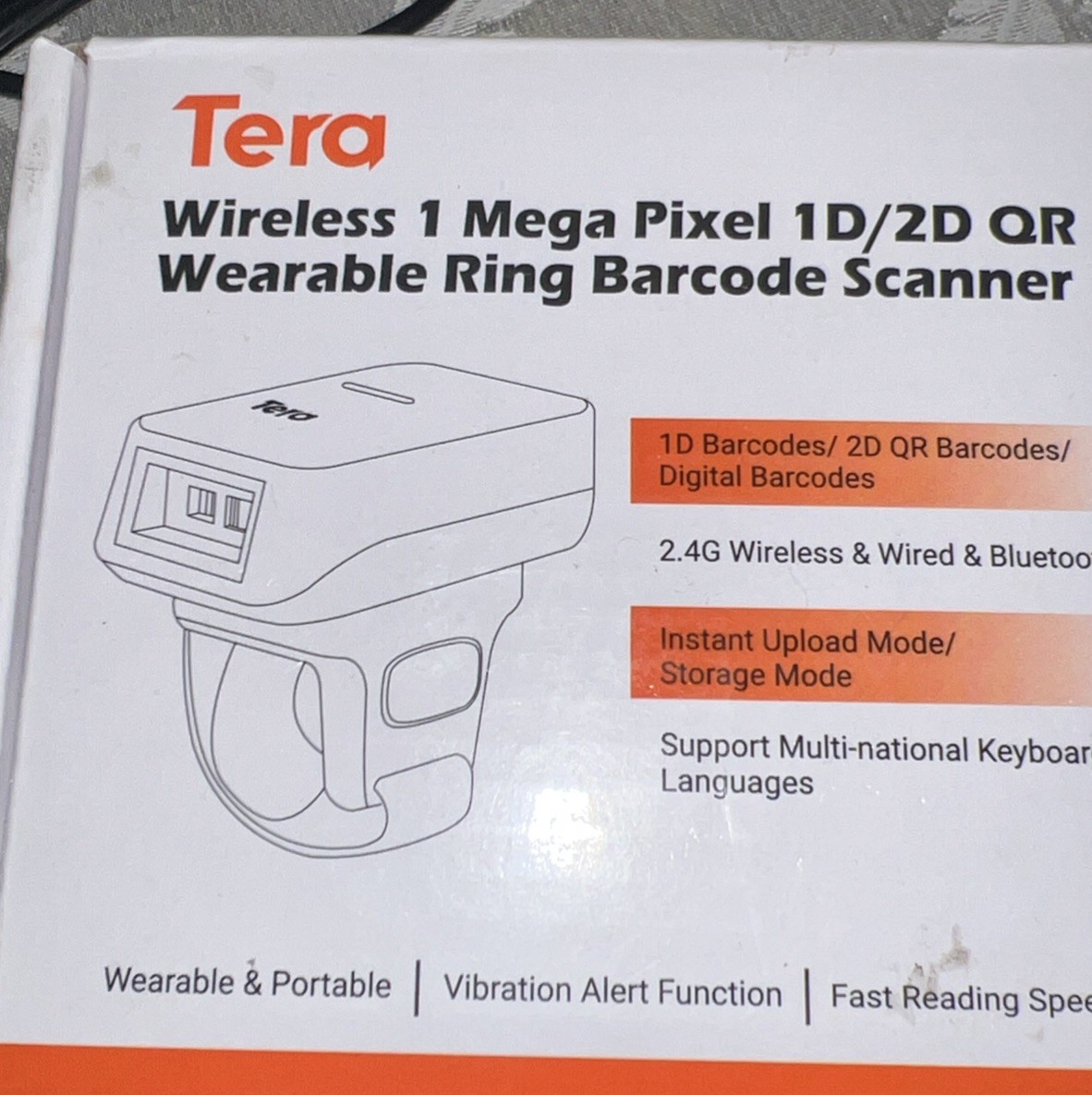 Tera HW0011 Wireless 1D Ring Mini Wearable Finger Barcode Scanner with Bluetooth
