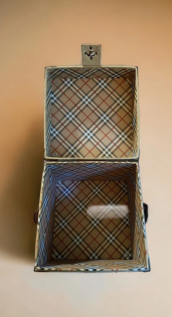 SMALL SUEDE STORAGE TRUNK WITH LEATHER STRAPS