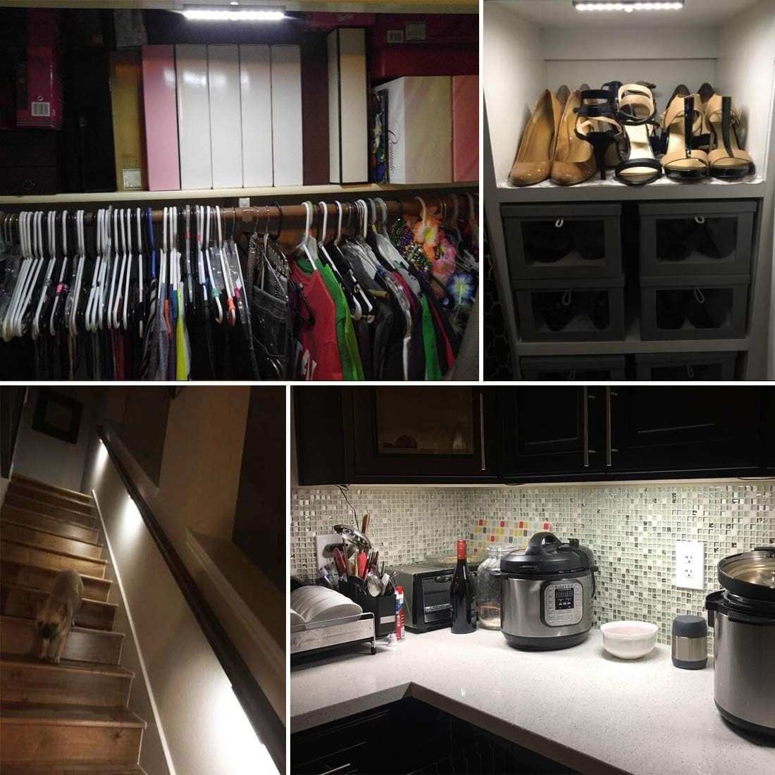 Motion Sensor Under Cabinet Lights with Remote 2 Pack, Dimmable Battery Opera...