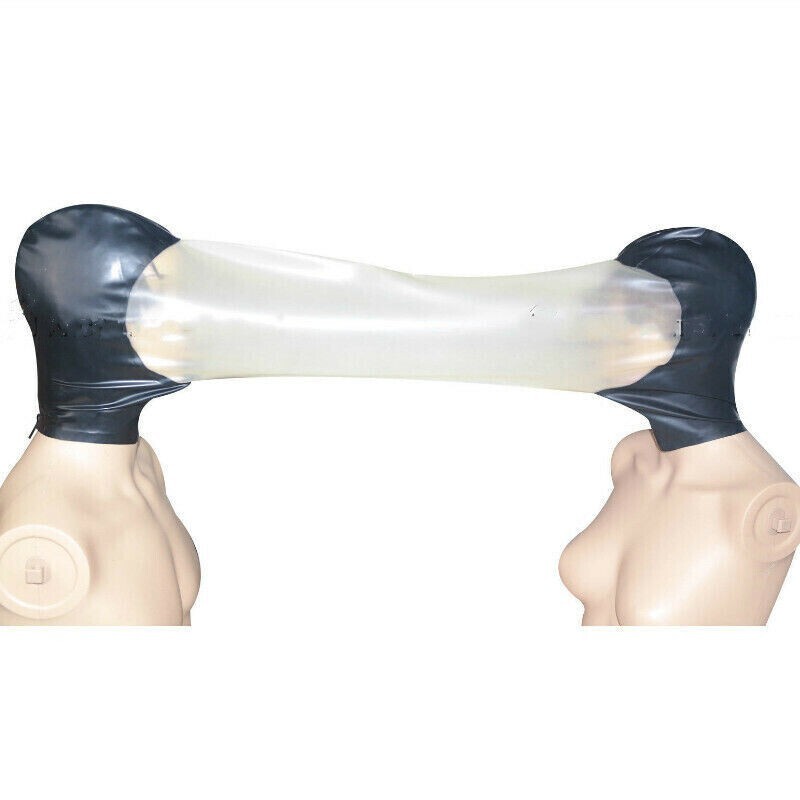 Latex Hood with Double Sealed Breathing Bag Experience Suffocation Rubber Mask
