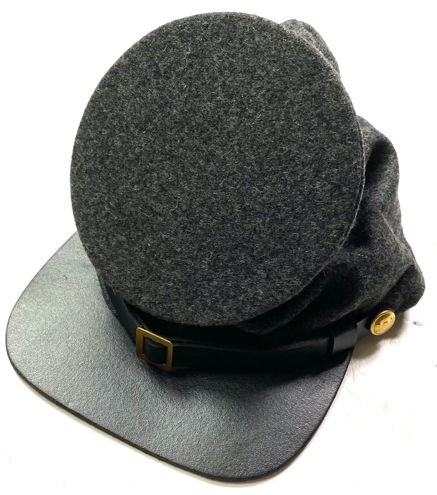 CIVIL WAR CSA CONFEDERATE DARK GREY WOOL FORAGE BUMMER CAP HAT-2XLARGE