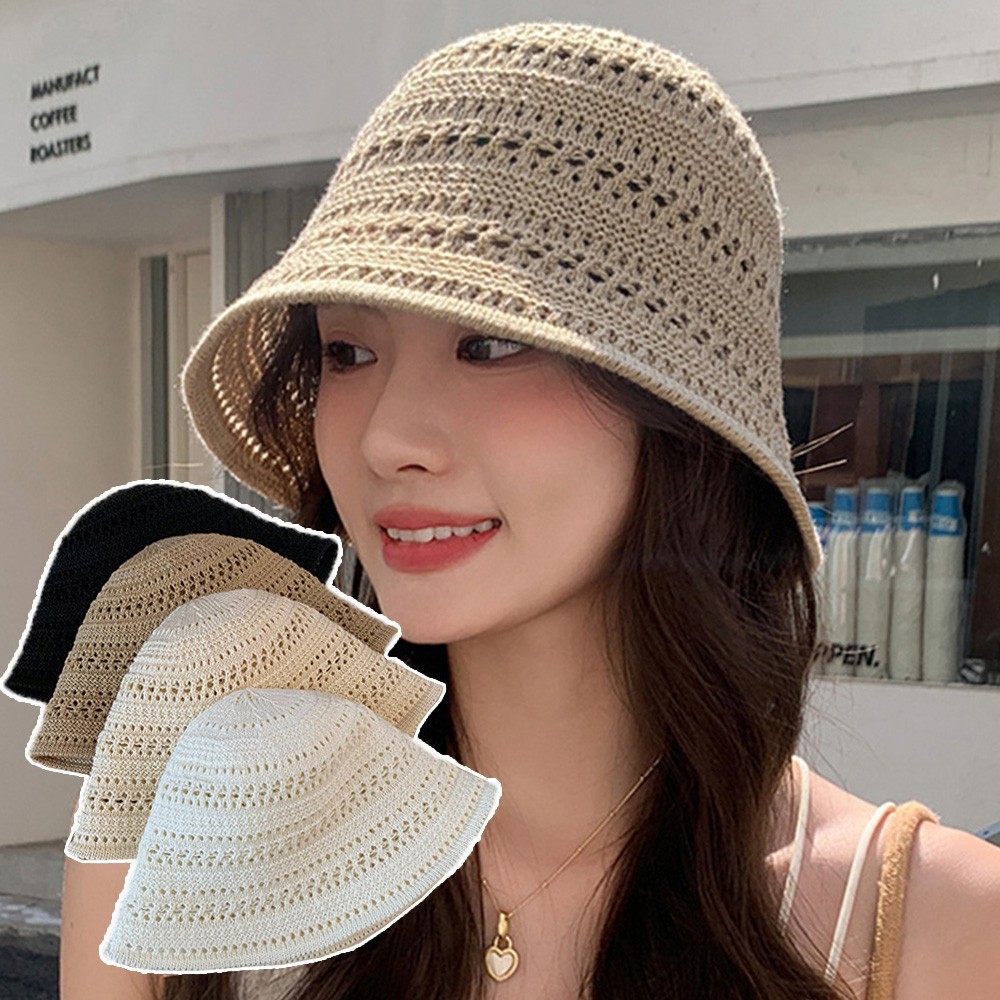 Outdoor Casual Beach Cap Hollow Out Crochet Sun Hat Foldable Visor Small Fresh ◆