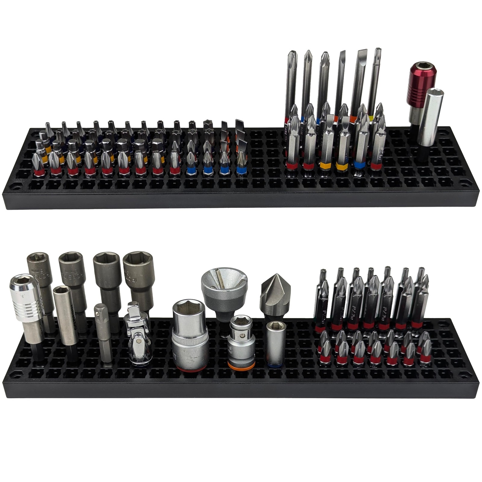 FREE ZONE Bit Organizer Set (Black) – 158-Hole Bit Storage – 1/4" He