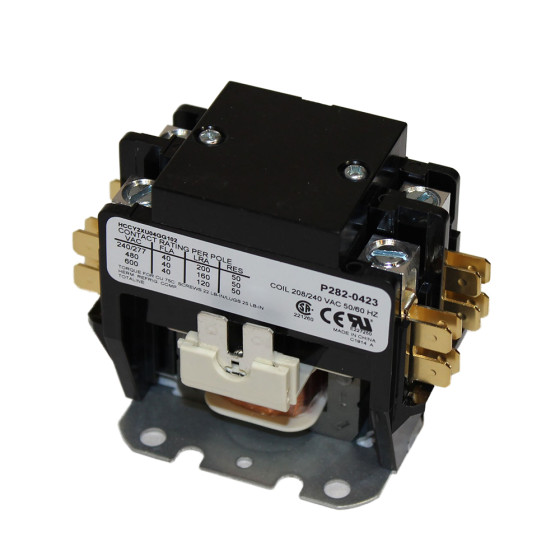 Carrier P282-0423 Contactor 2 Pole, 208/240Vac Coil, 40FLA, 50RA, Lug Terminals