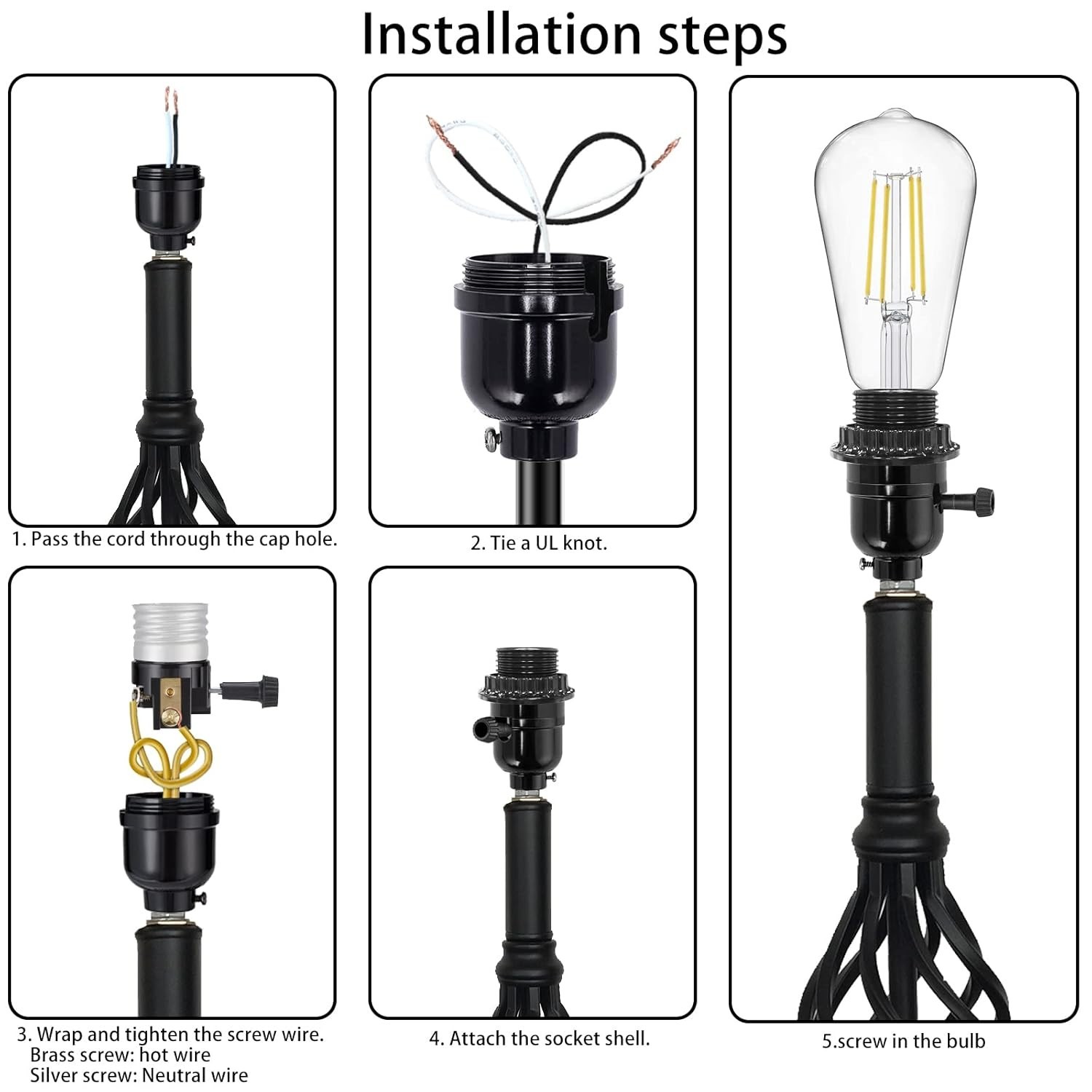 Listed E26 Lamp Socket with ON Off Switch Black for Table Floor Lamps