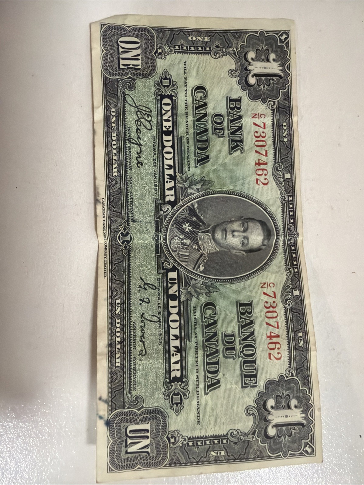 1937 CANADA, $1 DOLLAR, KING GEORGE VI father of Queen Elizabeth Circulated