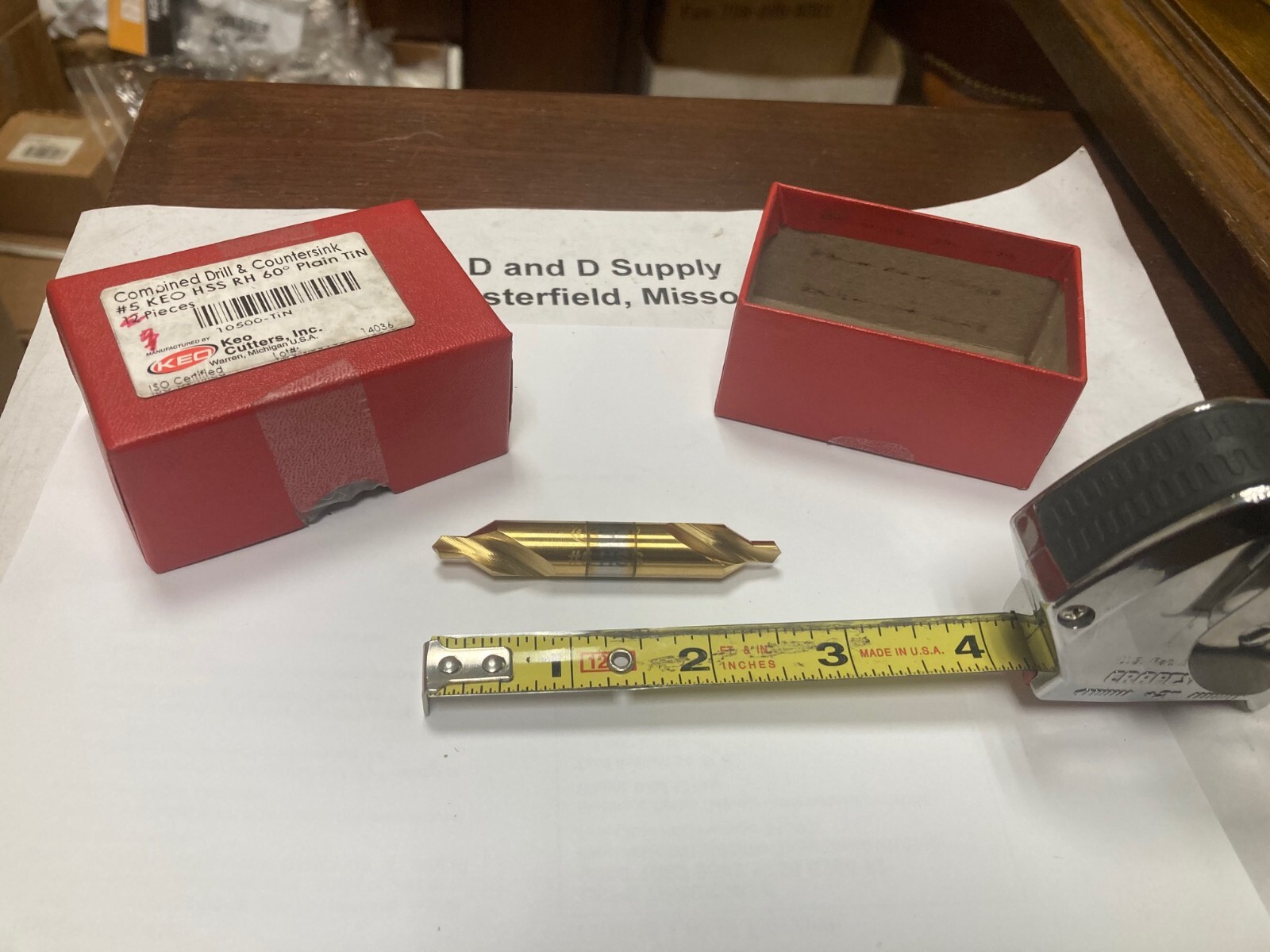 KEO 10500-TiN, #5 Combo Drill & Countersink, Double, TiN, 60°, 2-3/4" OAL, HSS