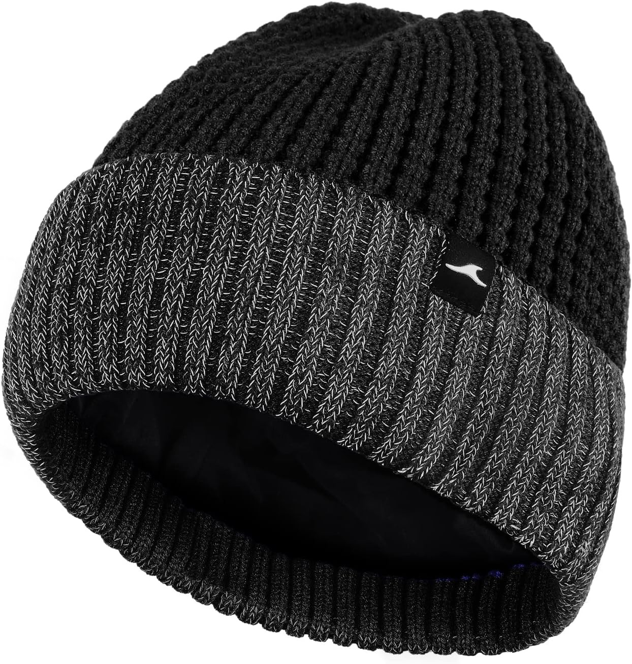 Achiou Winter Reflective Beanie Hat for Men Women, Warm Cuffed Winter Knit Hat C