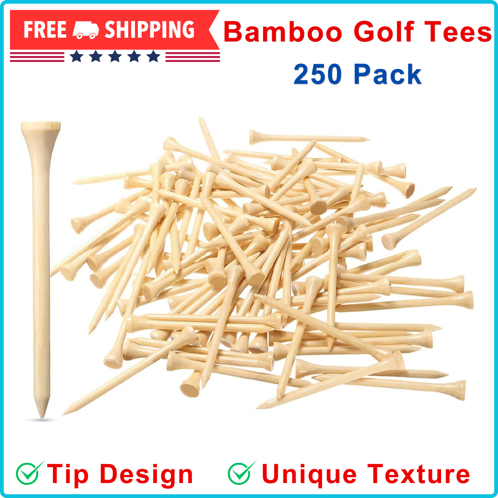 250 Pack Professional Bamboo Golf Tees 3-1/4 Inch - Stronger Than Wooden Golf