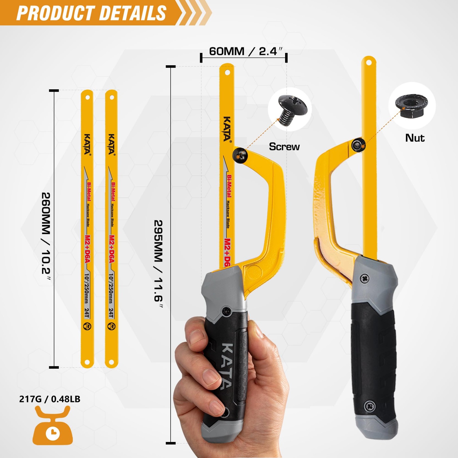 KATA Mini Hacksaw for Metal Cutting, Small - 3PC, ['Orange', 'Black', 'Gray']