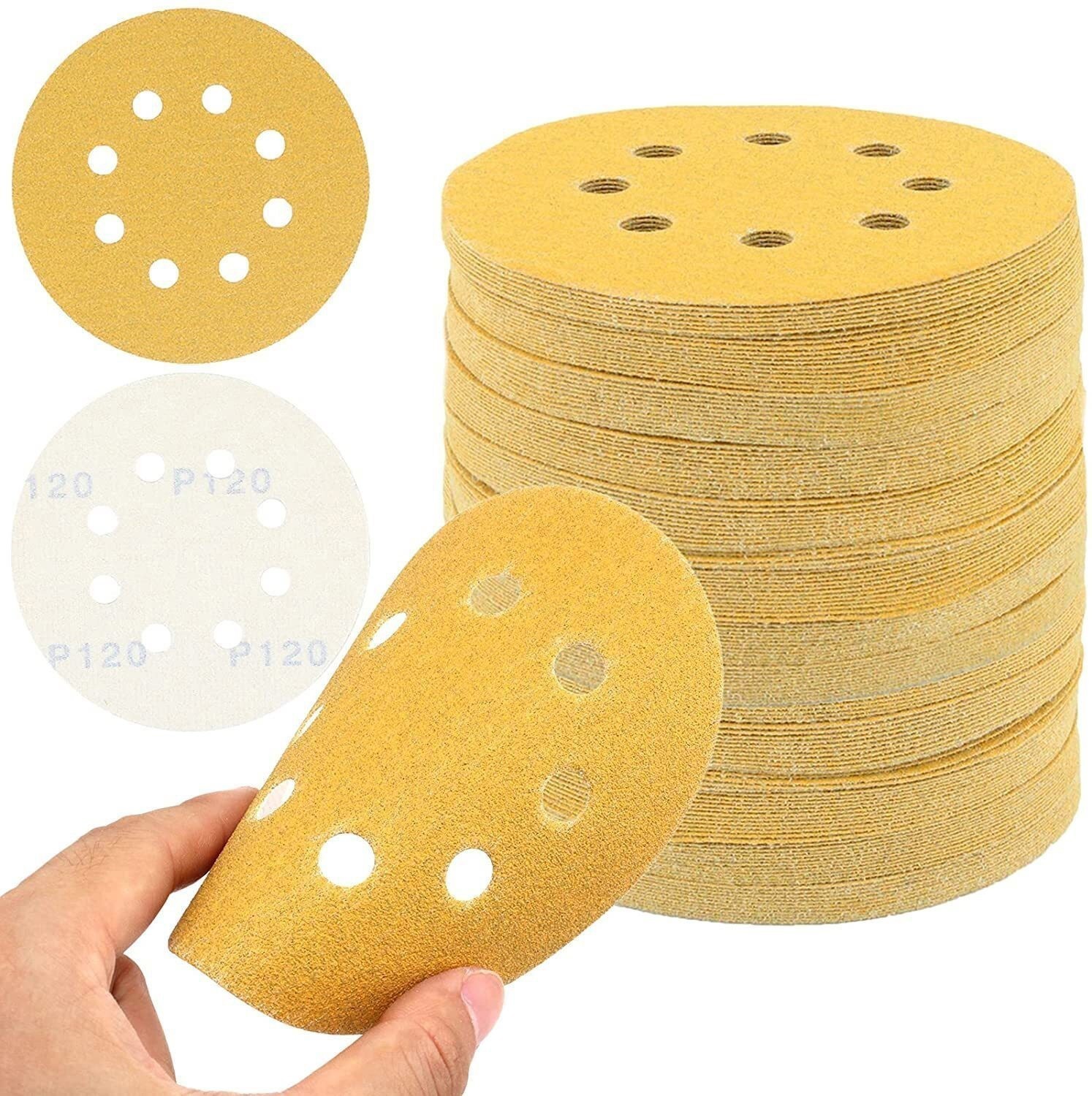 100PCS 5inch Sanding Discs 8-Hole Hook Loop Sander Orbital Sandpaper 60~400 US🎁