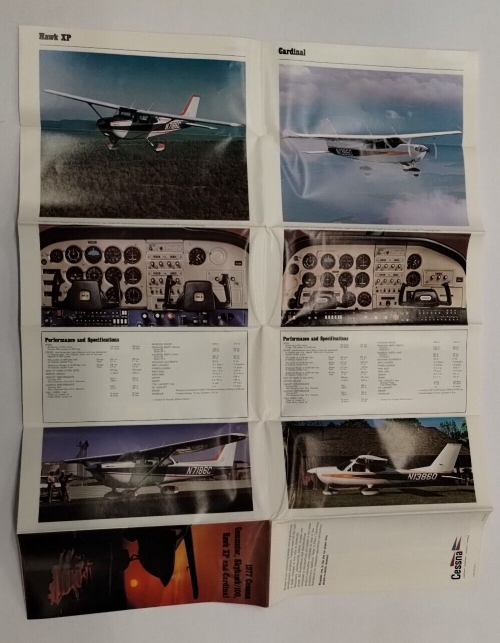 2-Cessna 1977 Commuter, Skyhawk/100, Hawk XP & Cardinal Brochures-Original