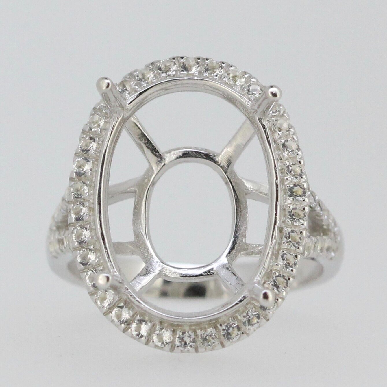 Sterling Silver Semi Mount Ring Setting Oval 16x12mm Halo