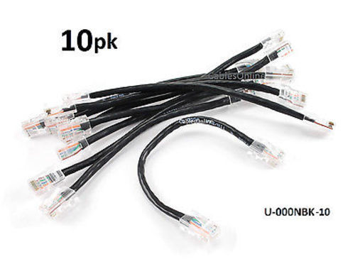 10-PACK 6" Assembly Cat5e Ethernet Non-Boot RJ45 Network Cable, Black