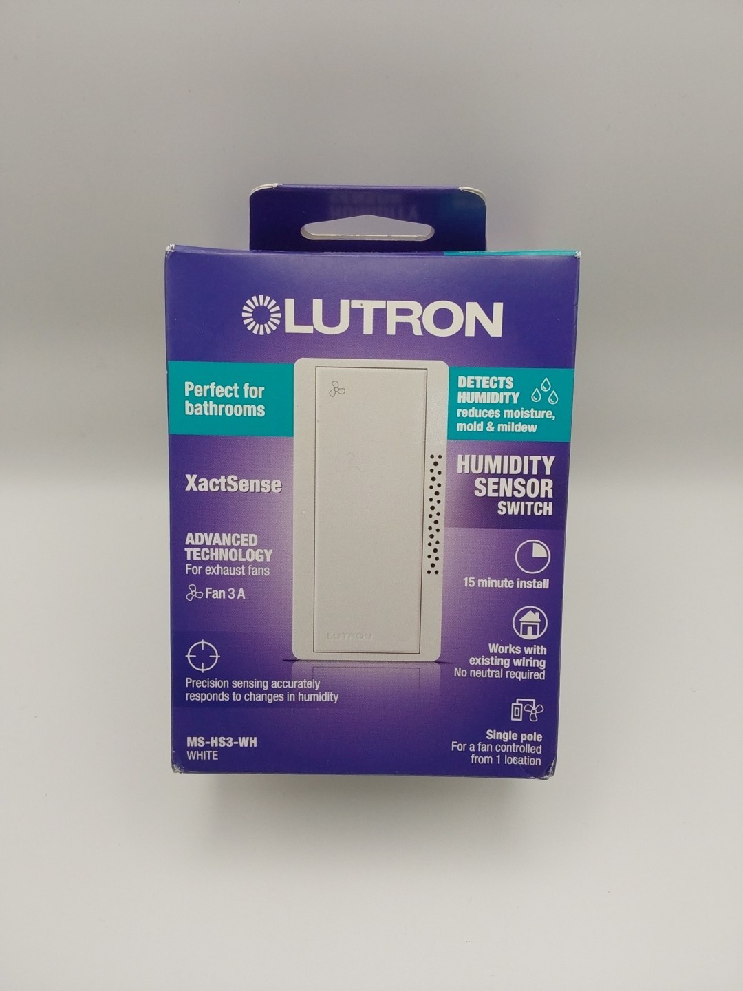 Lutron Xactsense Humidity Sensor Switch for Bathroom Exhaust Fans Single-Pole B
