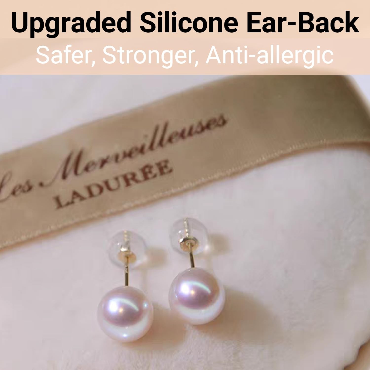 18K Gold Locking Secure Earring Backs for Studs, Silicone 6.5MM