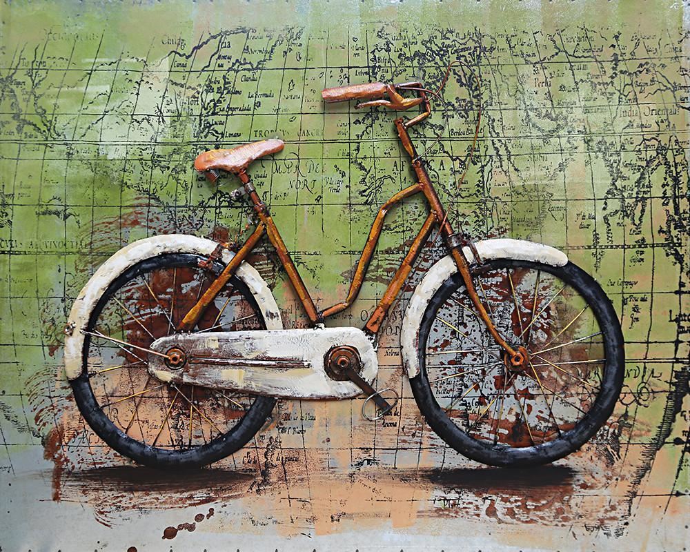 Rustic Bicycle Acrylic 3D painting on Metal Indoor/Outdoor Decoration Sculpture