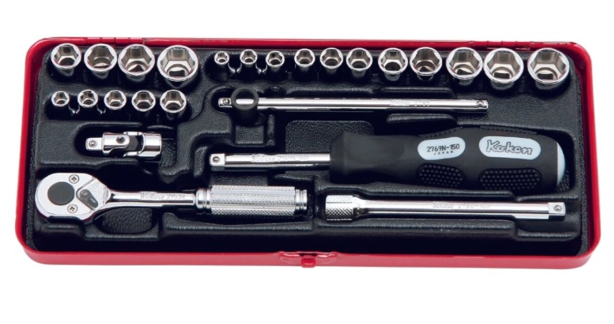 KOKEN #2201AM - 1/4" SQ. DRIVE SOCKET SET 6 POINT 25 PIECES