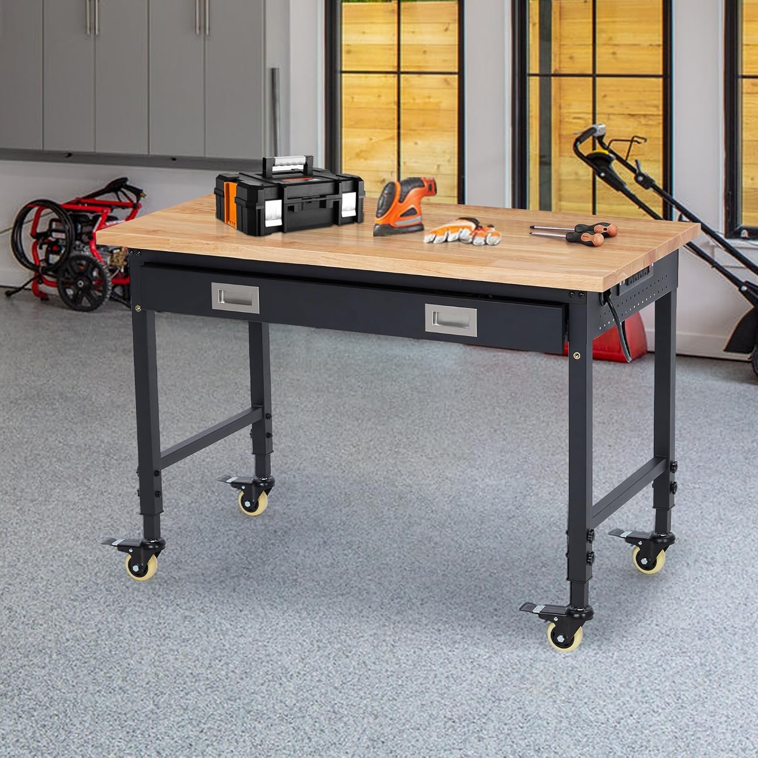 48x24"Adjustable Garage Workbench&Drawer,2000LB,USB Port,WorkstationMobile Table