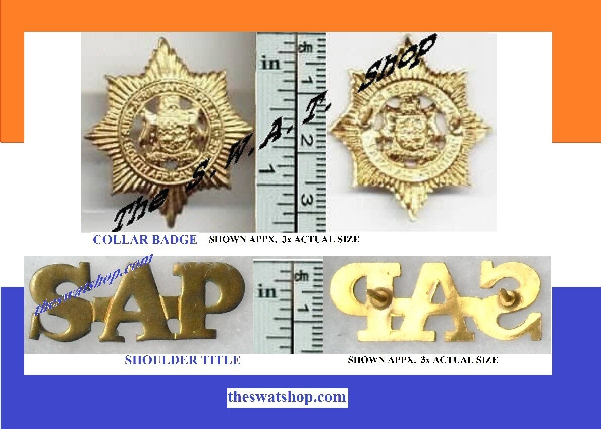 SOUTH AFRICA POLICE COLLAR BADGE & SHOULDER TITLE SET Pre 1994 OBSOLETE