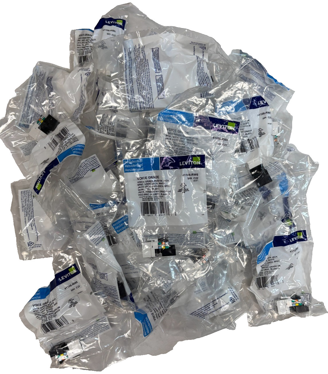 Leviton 41106-RW6, 6P6C Voice Grade QuickPort Connector - White - Lot of 37