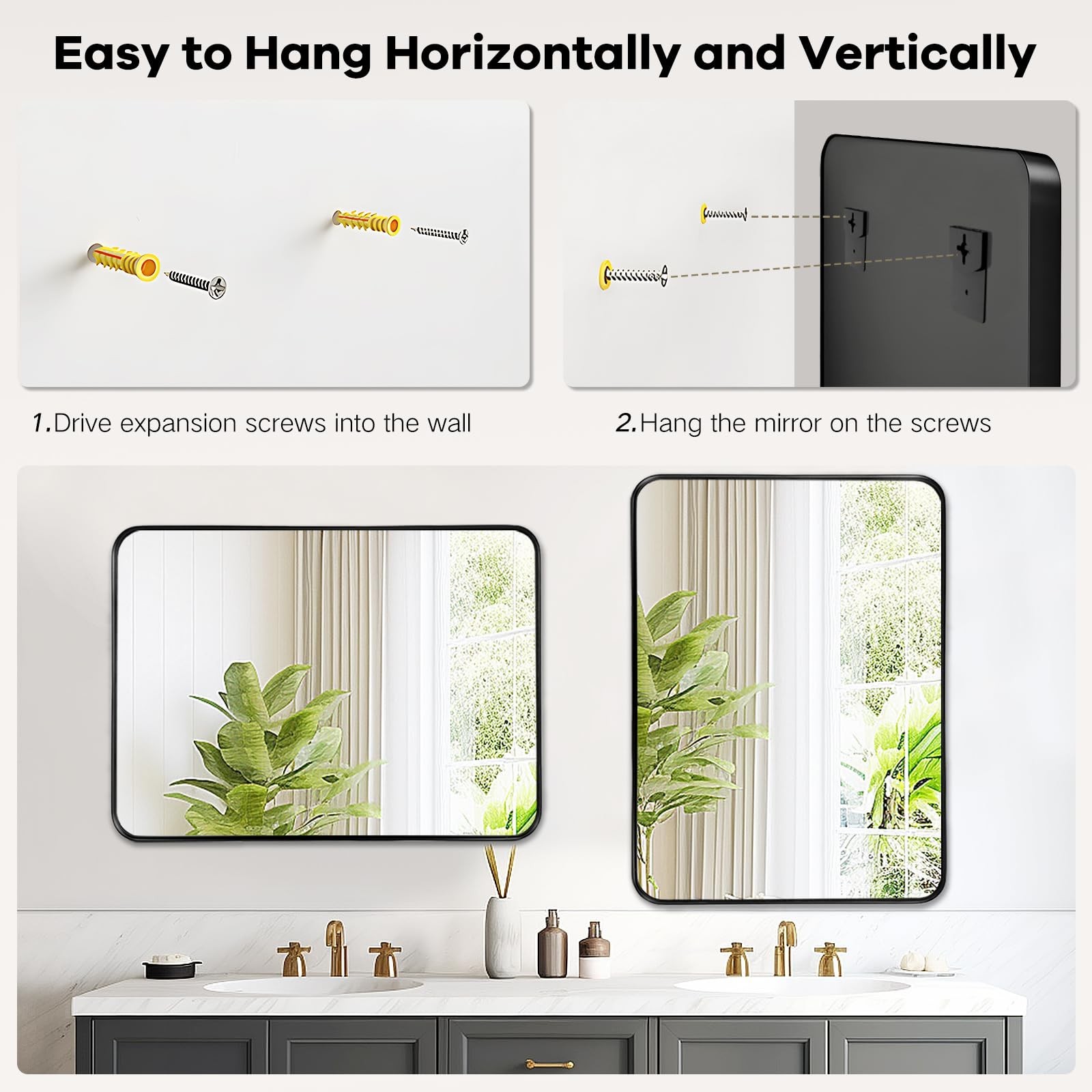 Black Mirror for Bathroom Wall - 40x30 Inch Large Reactangular Metal Framed M...