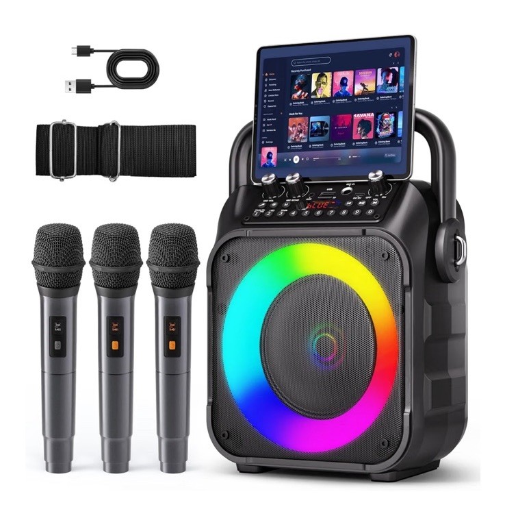 Karaoke Machine, Portable Bluetooth Speaker with 3 Wireless Microphones