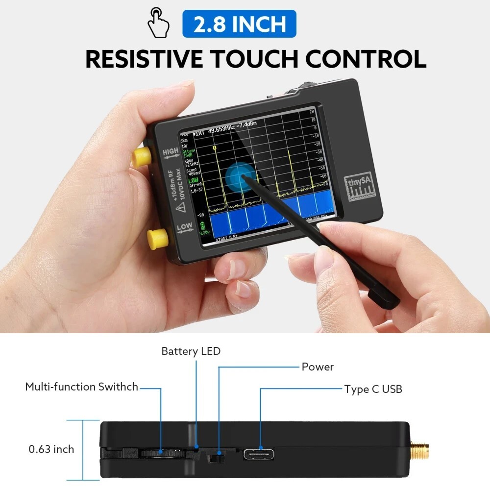 Tiny Spectrum Analyzer TinySA 100kHz-960MHz 2.8" Portable Frequency Analyzer