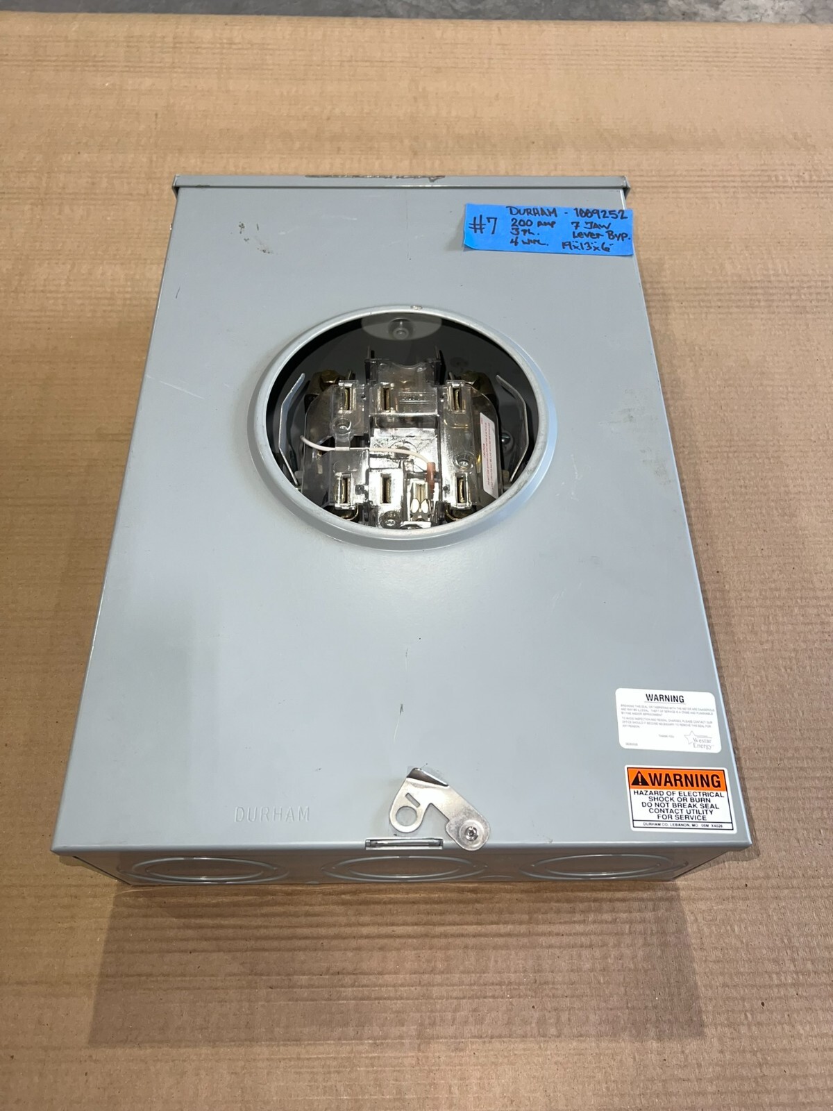 New Durham 200 Amp Meter 7t Jaw Lever Bypass RINGLESS Can Socket 3Ph 4 Wire #7