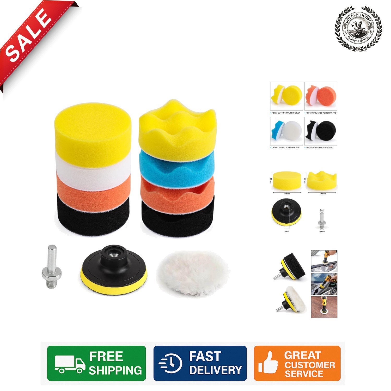 3-Inch Foam and Wool Buffing Pad Kit for Effortless Car Polishing & Waxing