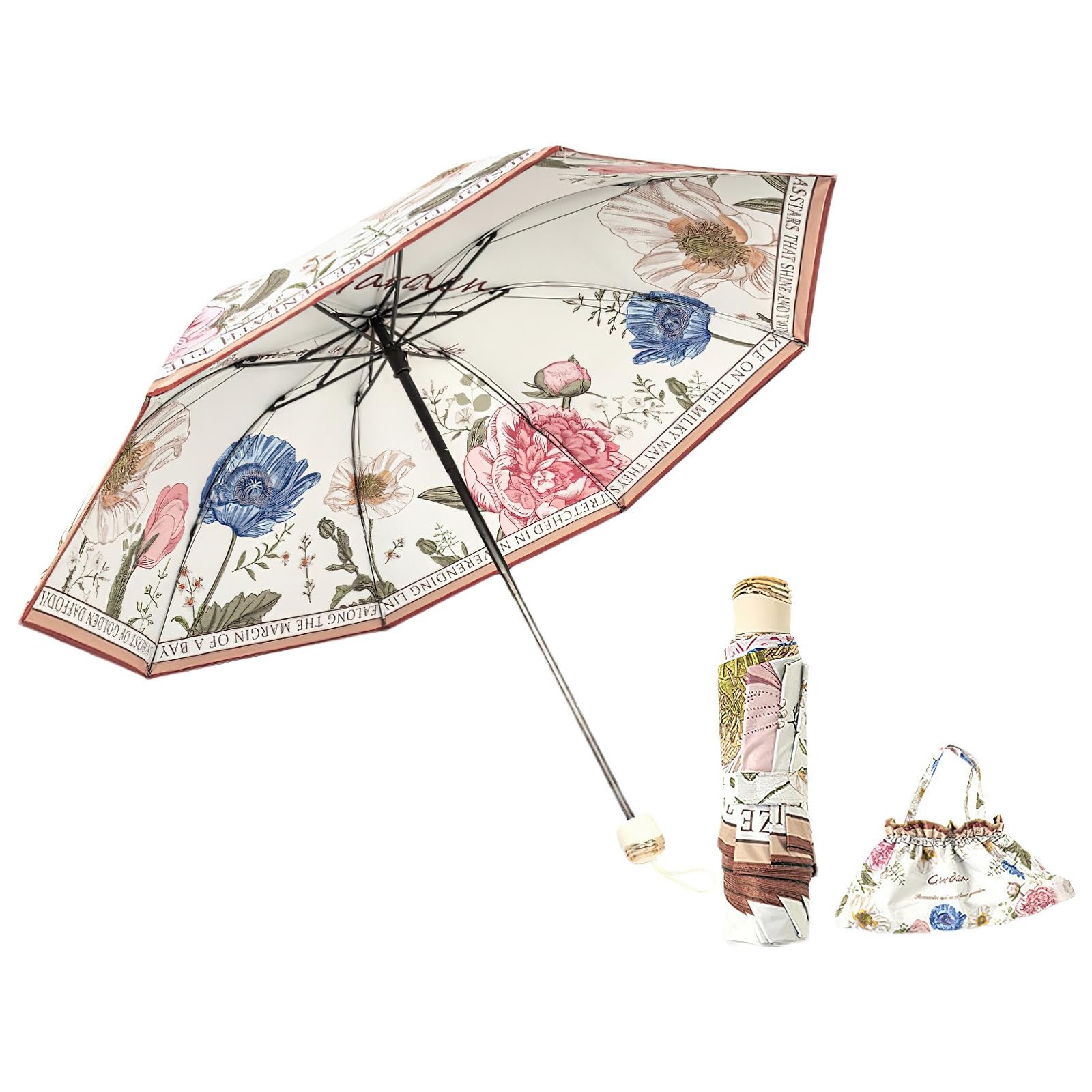 Anopo Mini Folding Umbrella for Rain and Sun Portable 38.6 inches, Garden