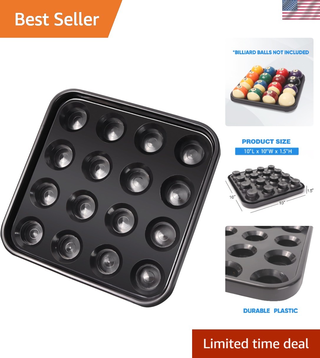 Durable Black Plastic Billiard Ball Storage Tray for 16 Regulation Balls