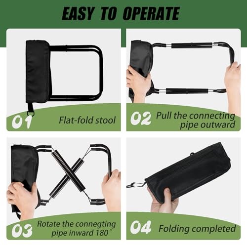 Foldable Backpack Stool, Portable Stool & Pocket Chair for Camping Black