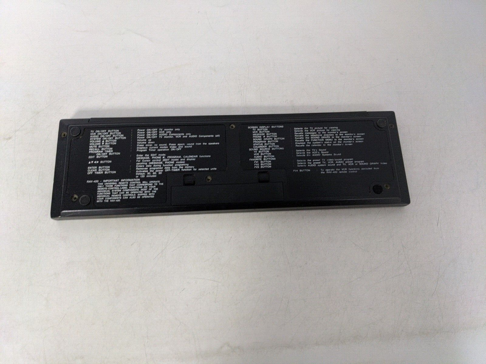 FISHER VIDEO TECH COMPUTERIZED AUDIO/VIDEO REMOTE CONTROL RAV-420