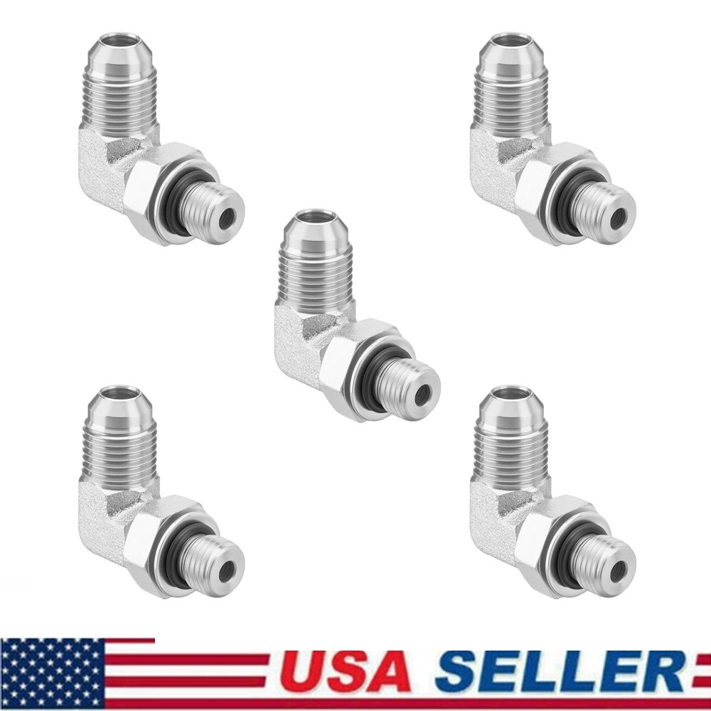 5 pcs 90 Degree Elbow Hydraulic Fittings: 3/8" JIC 37° Male x #4 SAE/ORB Male