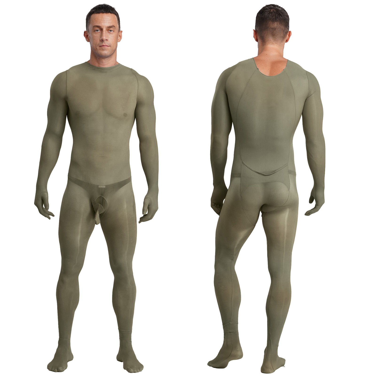 Men Unitard One-Piece Bodysuit Full-body Jumpsuit Silky Nightwear Sissy Opaque