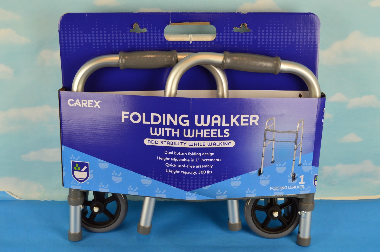 Carex Folding Walker for Seniors Adult Walker with Wheels Portable Medical NIB