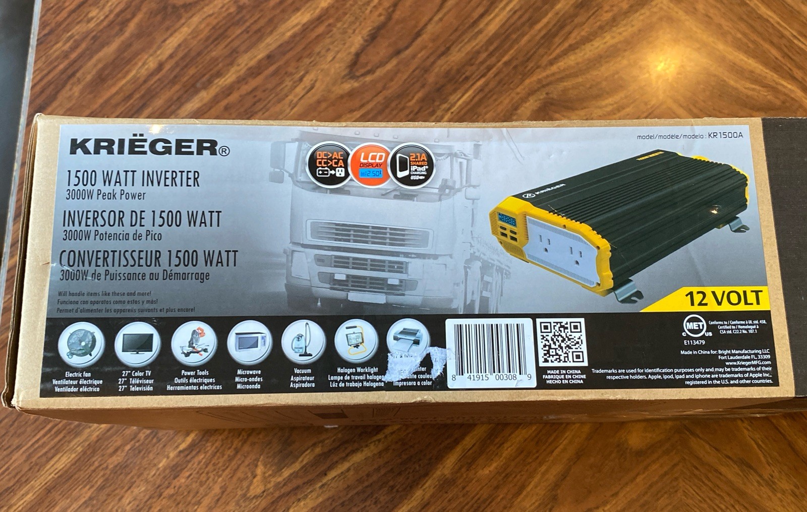 Krieger 1500 Watts Power Inverter 12V to 110V Car RV Emergency Power For Travel