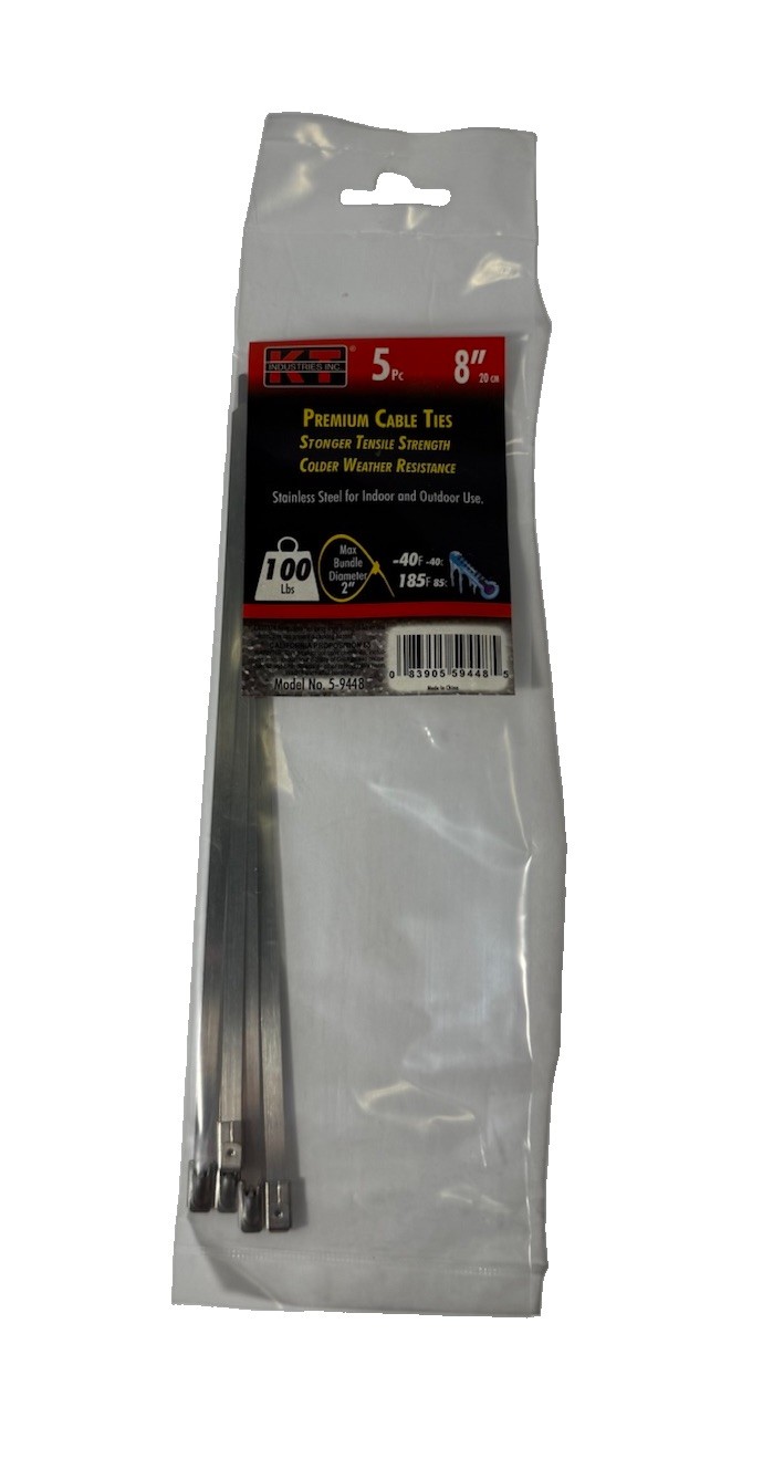 KT Industries 5-9450 & 5-9448 8" Premium Cable Ties 5pc(SHIPSN24HRS)