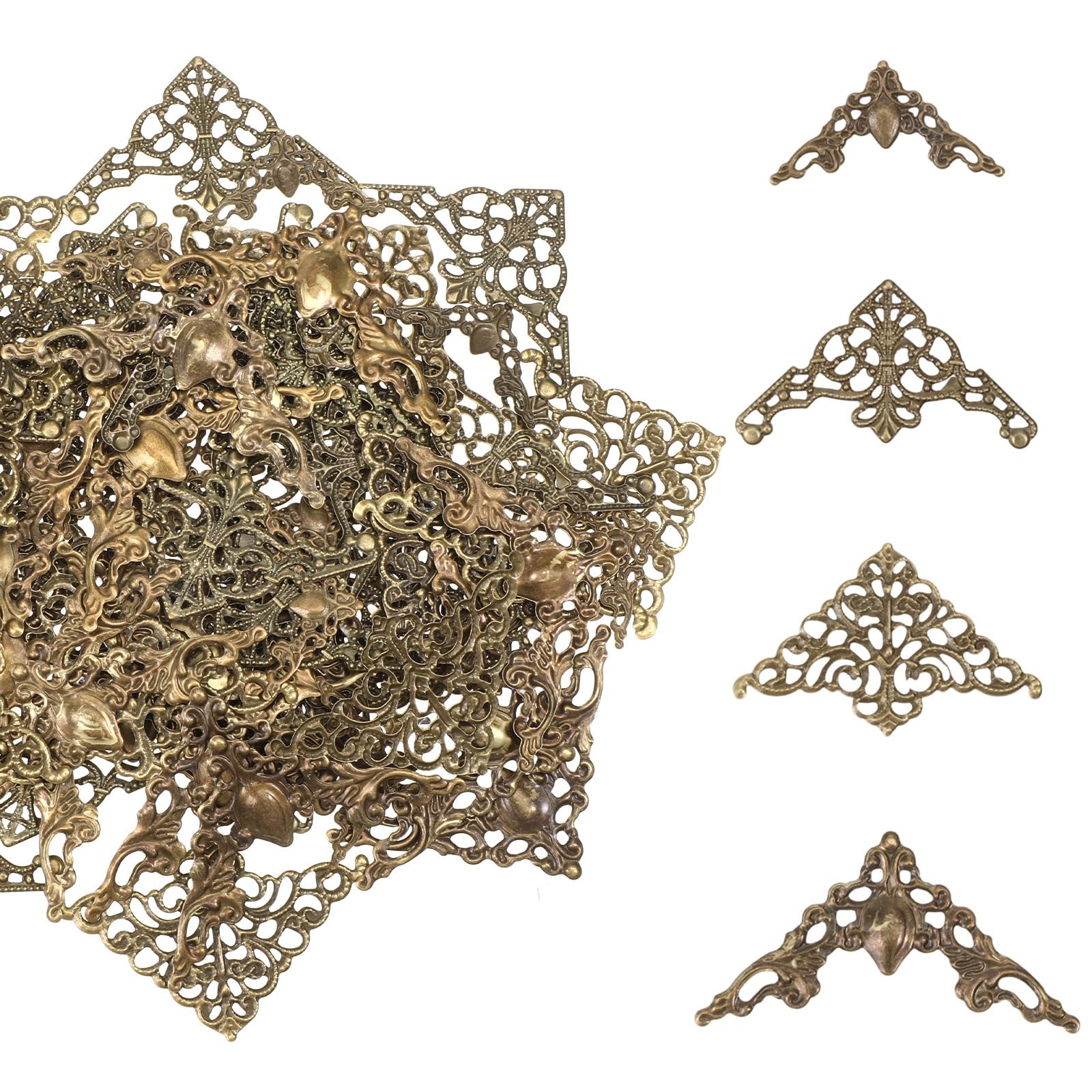 96Pcs Vintage Metal Book Corner Protectors in 4 Styles for Scrapbooking