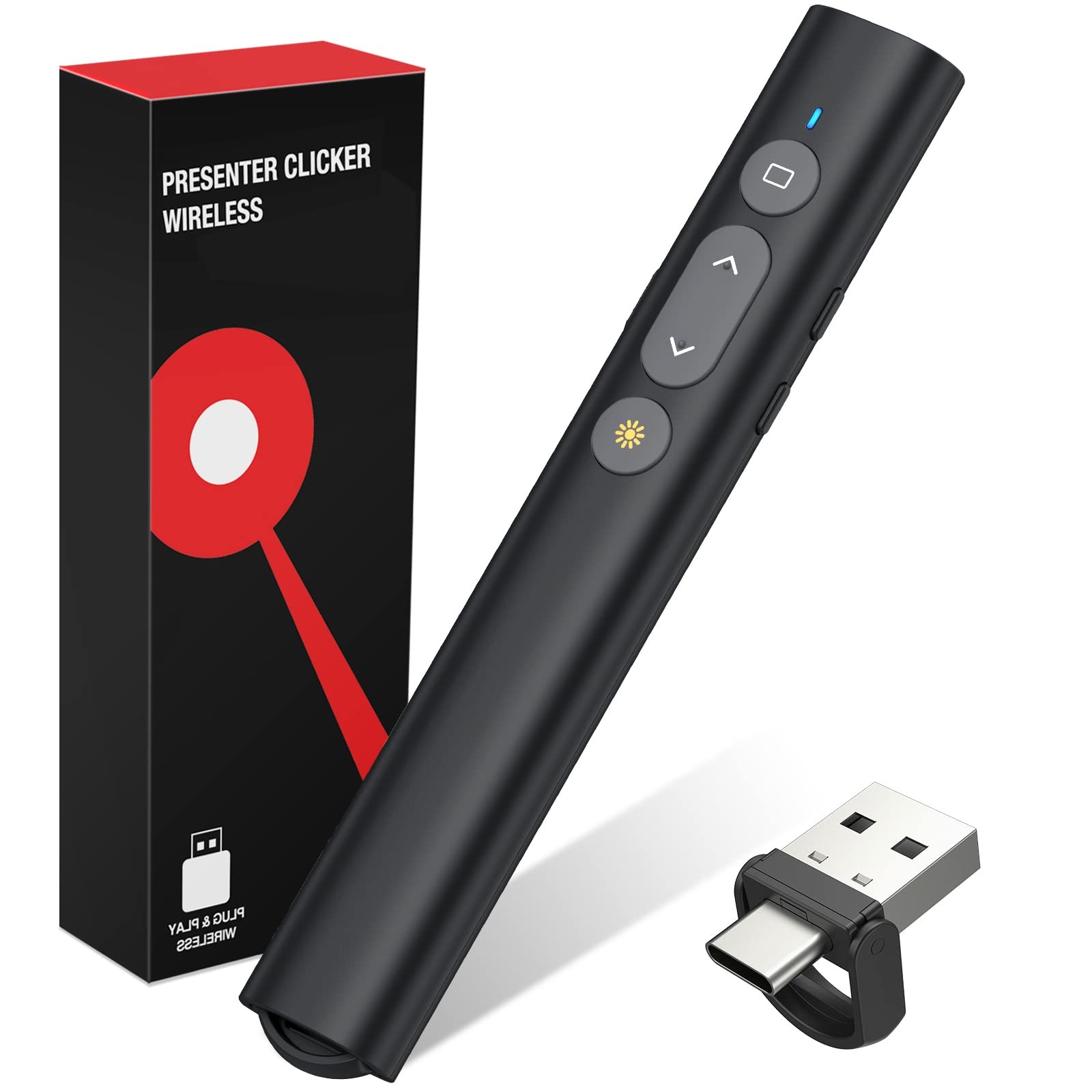 2 in 1 USB Type C Presentation Clicker with Laser Pointer, Wireless Presenter...