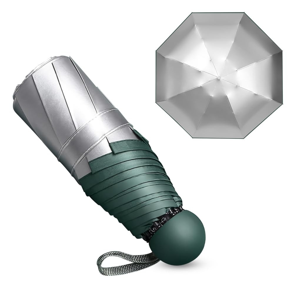 UPF50+Travel umbrella compact mini，Titanium Silver Coating Sunscreen Umbrella...