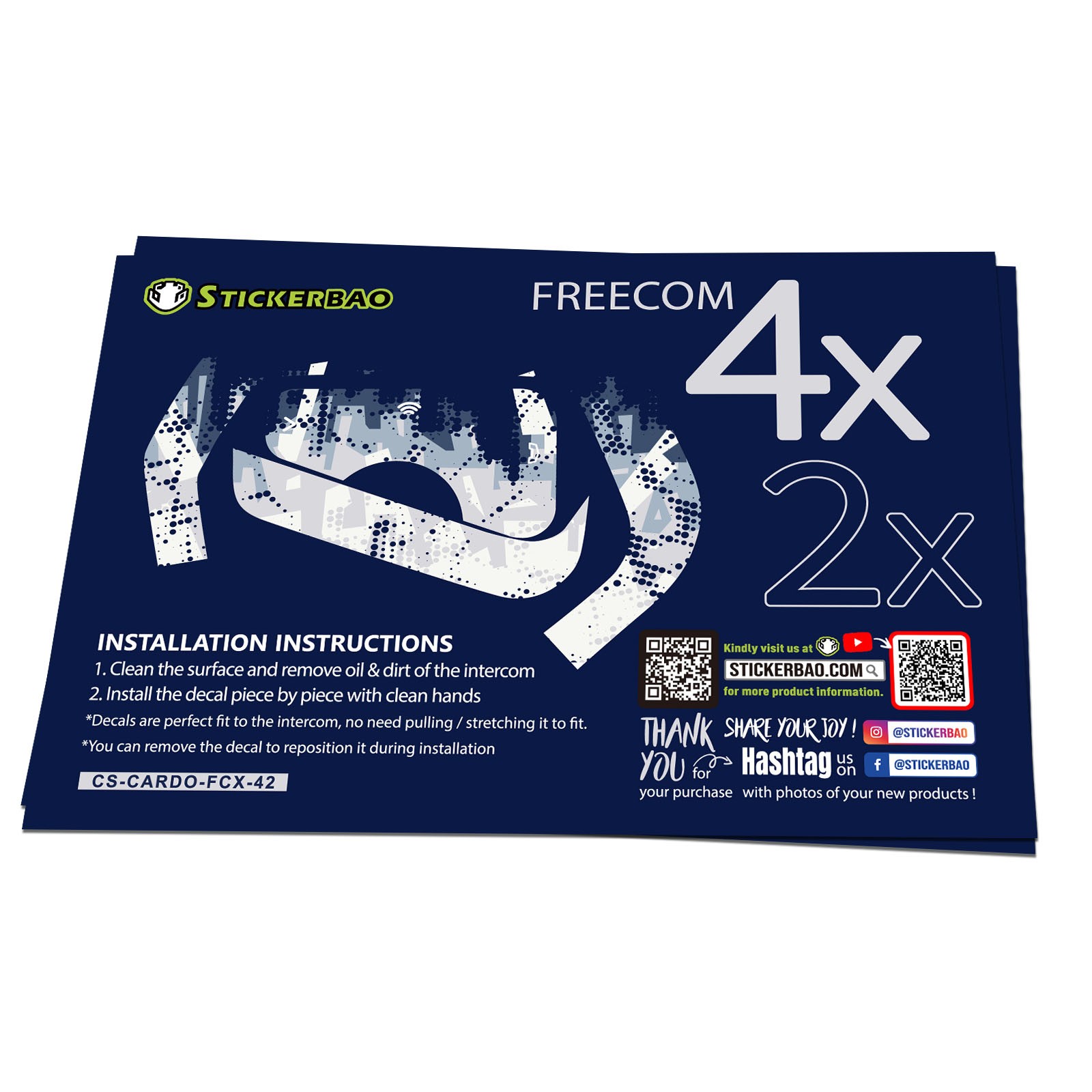 For CARDO Freecom 4X 2X Protective Headset Decal Sticker x2 Urban Grid