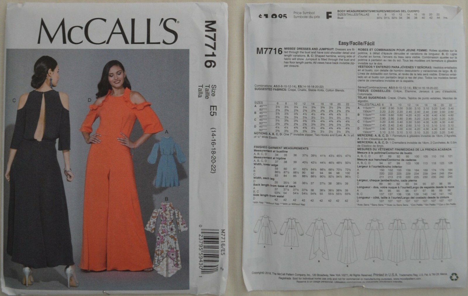 McCalls 7716 - Misses' Dresses and Jumpsuit