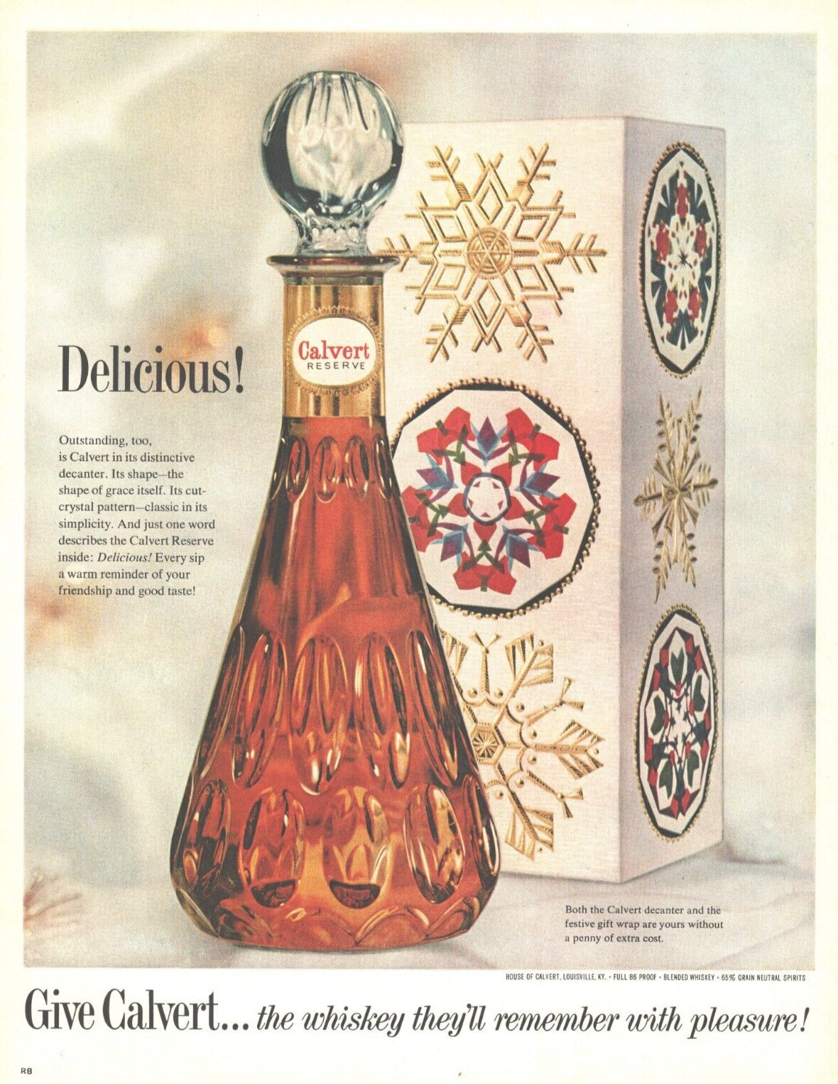 1962 Calvert Reserve Whiskey Vintage Print Ad Christmas Gift Decanter