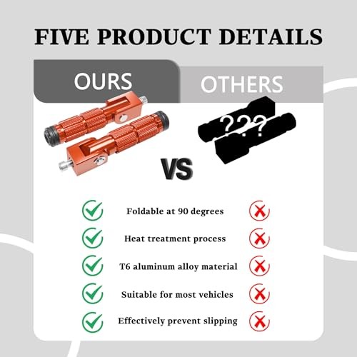 Motorcycle M8 Foot Pegs 90 Degree Foldable Bike Pegs CNC Anti Type B Orange