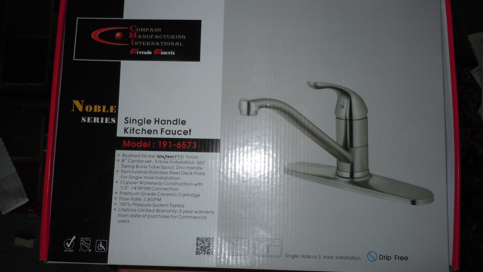 Freendo Faucet Noble Model Single Handle Kitchen Faucet, 191-6573 Brushed Nickel