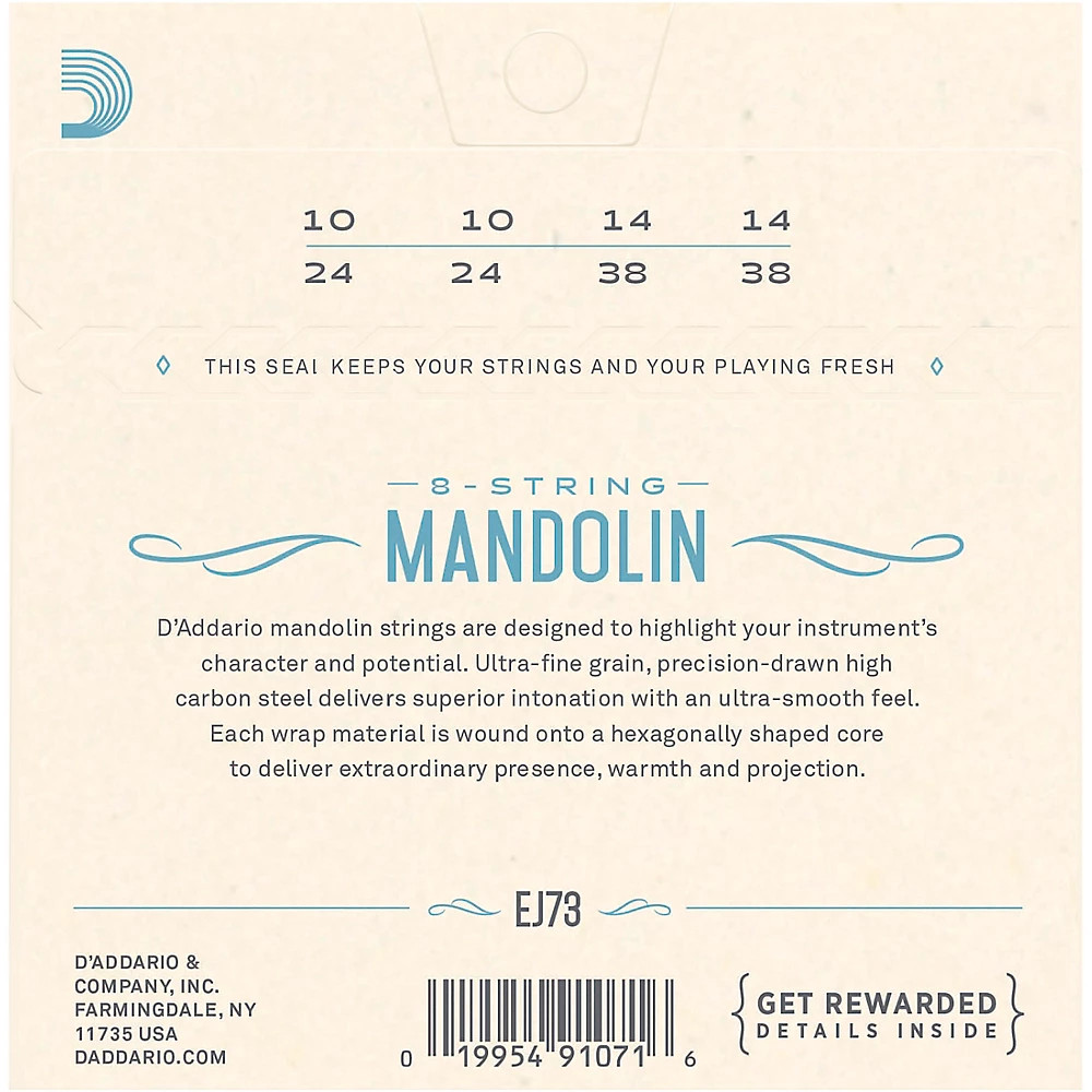 D'Addario EJ73 Phosphor Bronze Light Mandolin Strings (10-38)