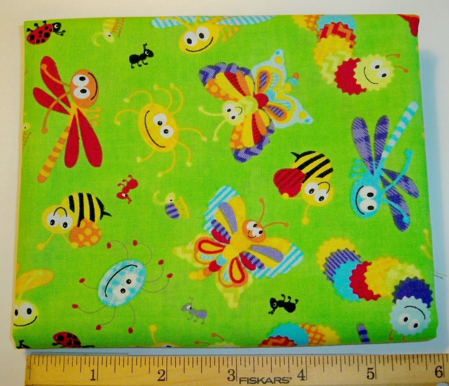 High Fashion Fabrics Happy Bugs on Green Fat Quarter