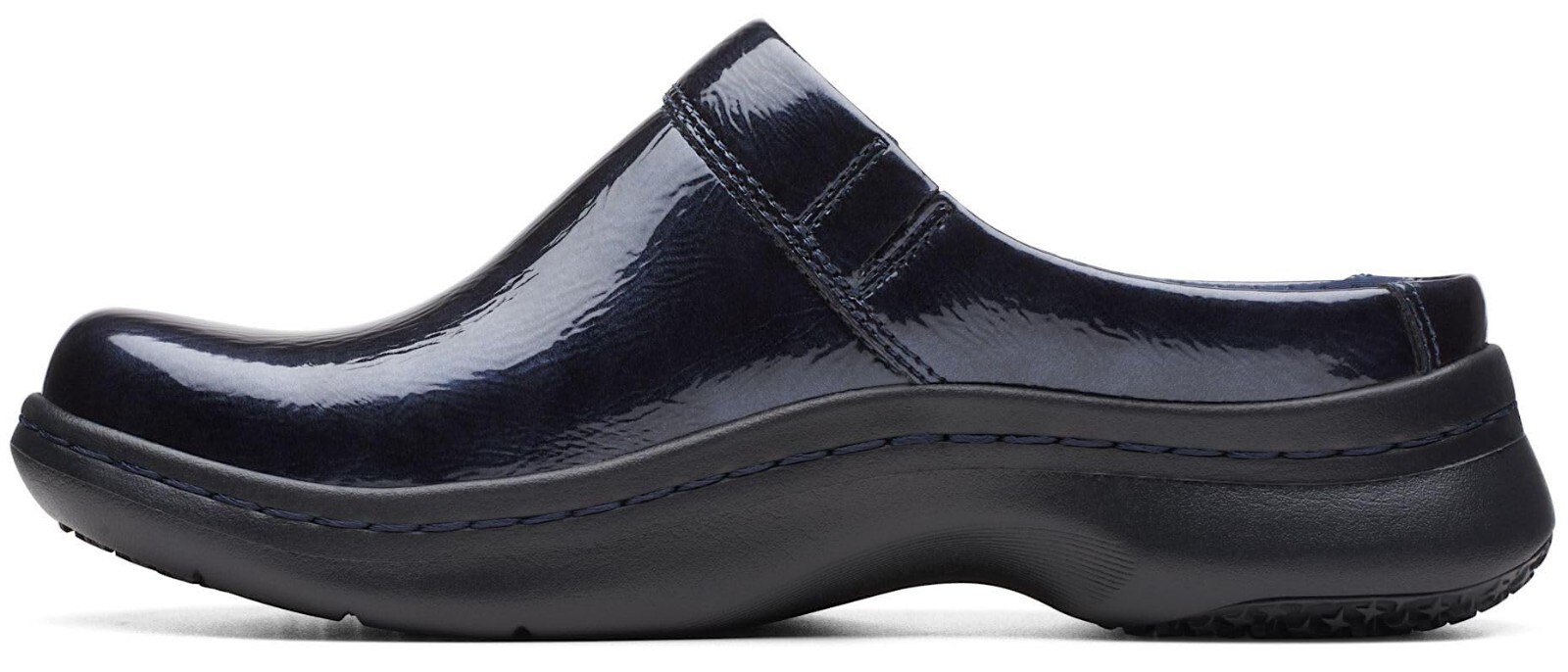 Clarks Womens Clarks Pro Clog Slip Resistant Navy Patent Leather 26175020